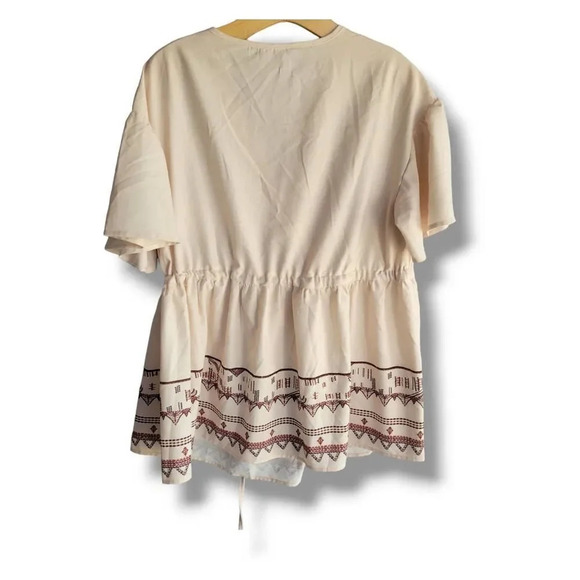 BloomChic women's cream boho printed elastic waistband blouse  - size 12 - Picture 2 of 7